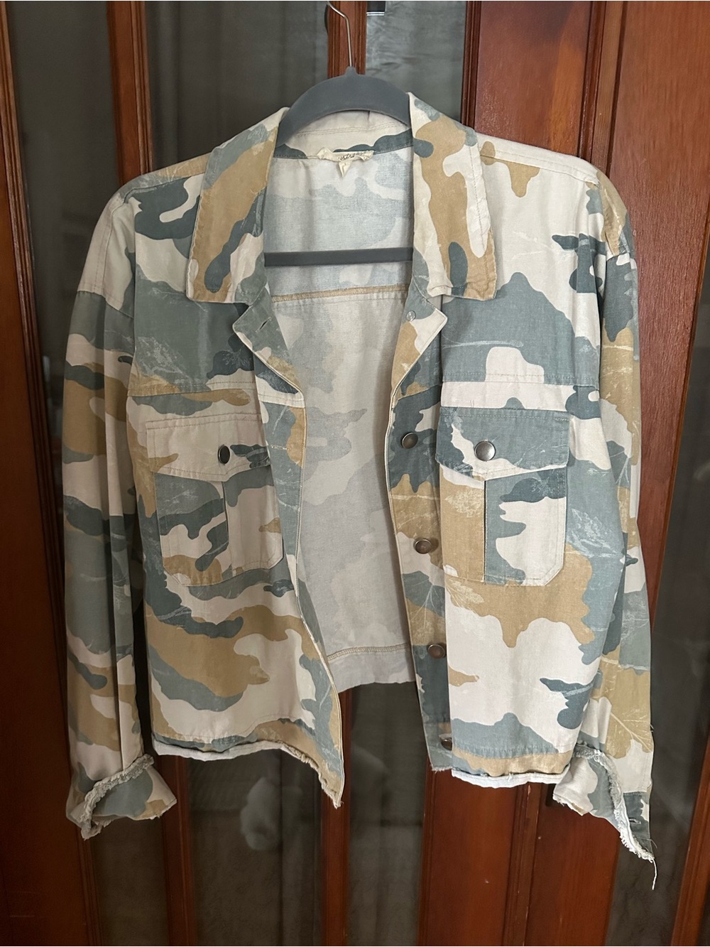 Mystree Camo Jean Jacket in Green and Tan